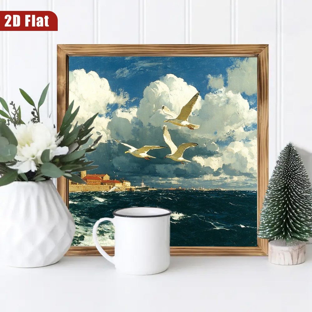 Seagull Ocean Coastal Town Landscape Wooden Plaque Farmhouse Nautical Wall Decor