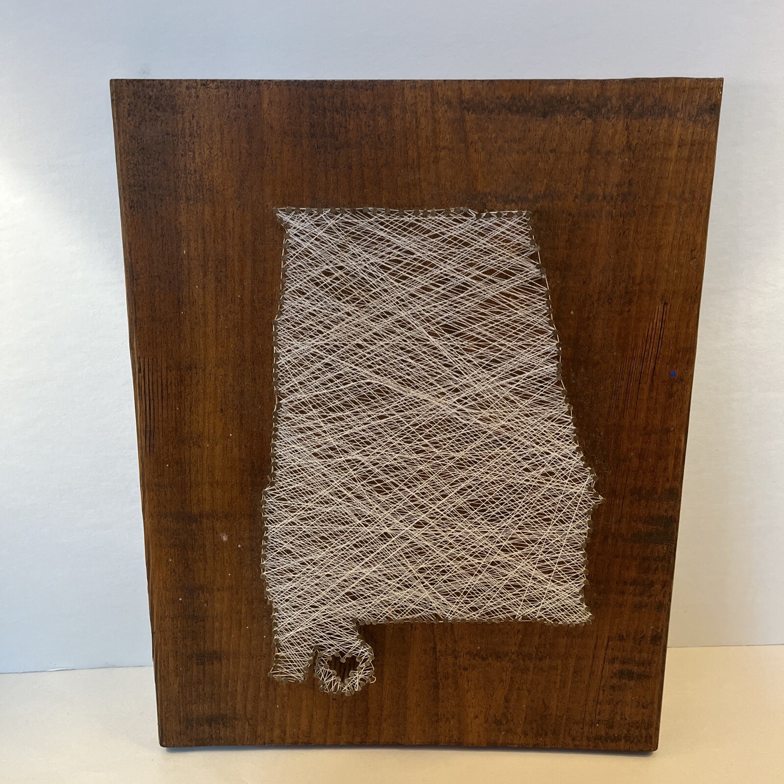 Handmade String Art of The State Of Alabama On Stained Wood Board