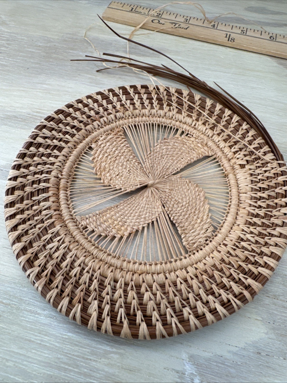 7 In Pine Straw & BLONDE STRAW WOVEN CIRCLE WALL HANGING.