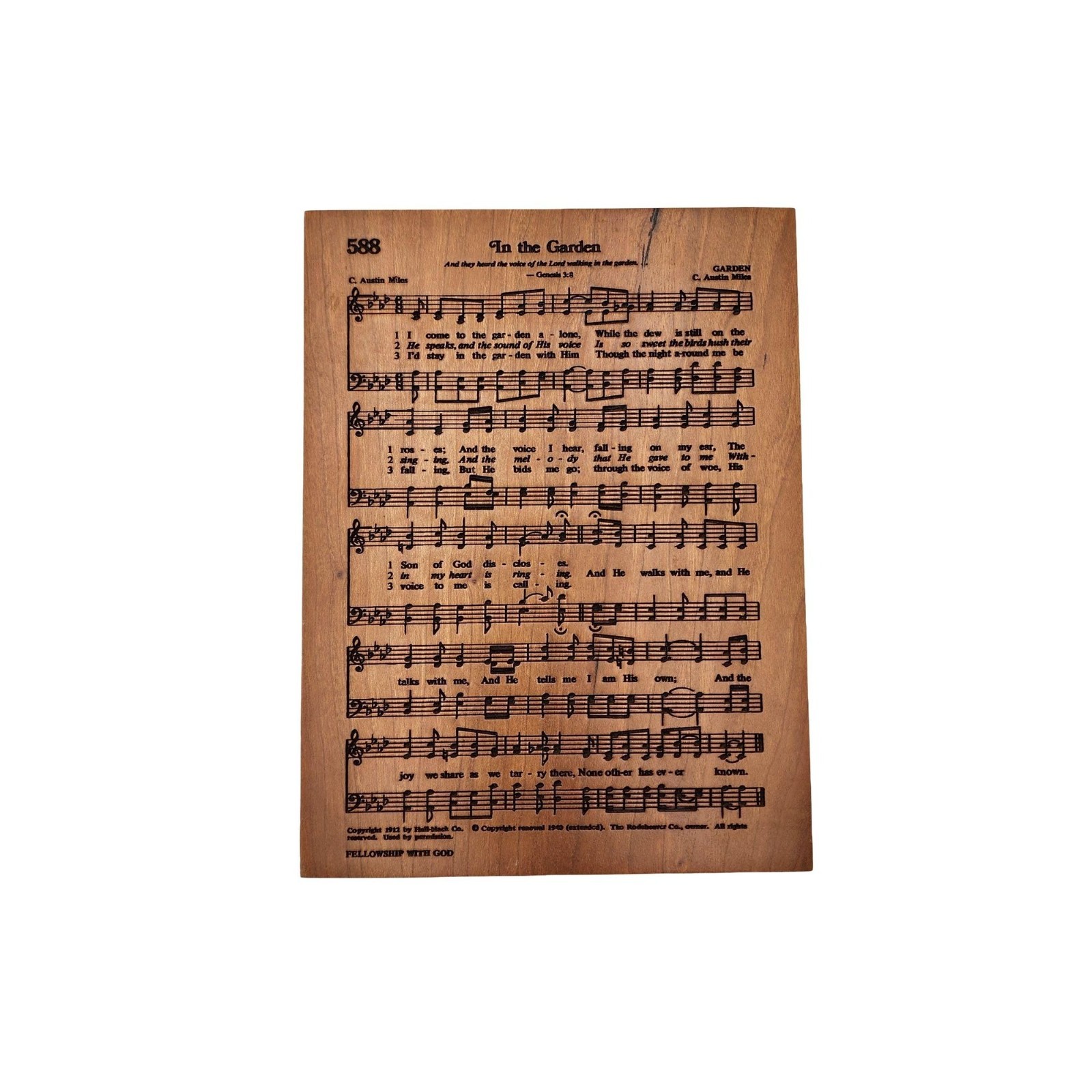 VTG P Grahm Dunn Laser Carved Cherry Wood 5.5×7″ In the Garden Musical Sheet