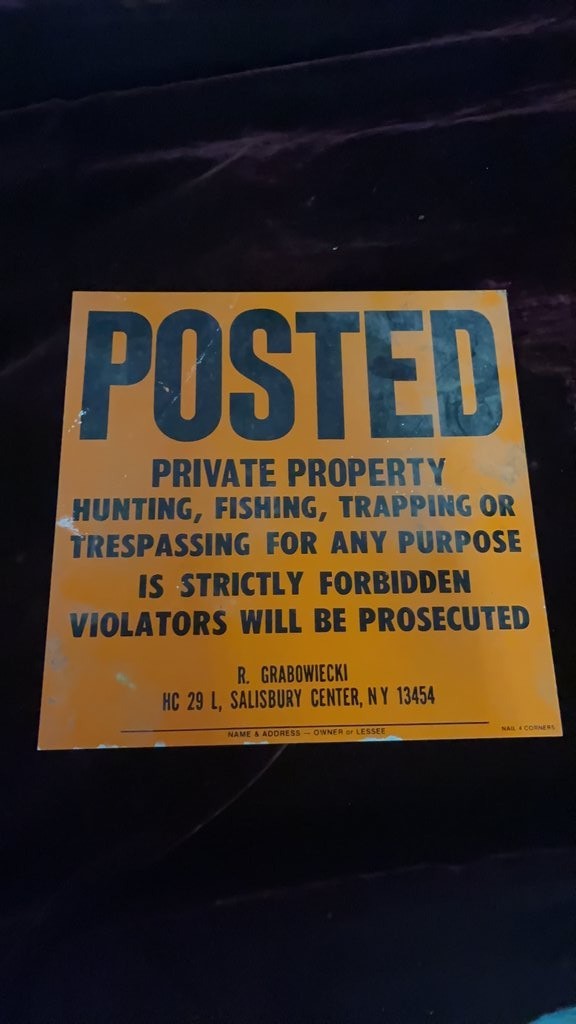 Vintage Private Property Warning Sign Salisbury Center New York