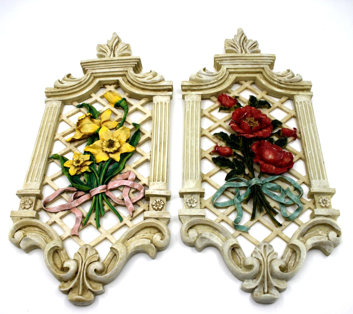 Set of 2 Vintage Garden Path Floral Resin Wall Art Plaque 13.5″ x 6″in