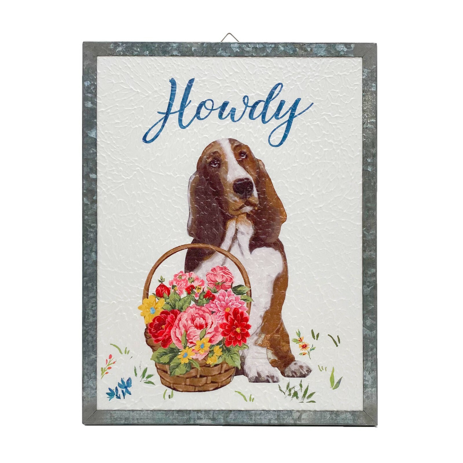 NEW! THE PIONEER WOMAN SPRING PAINTED MDF HOWDY SPRING BASSET HOUND SIGN