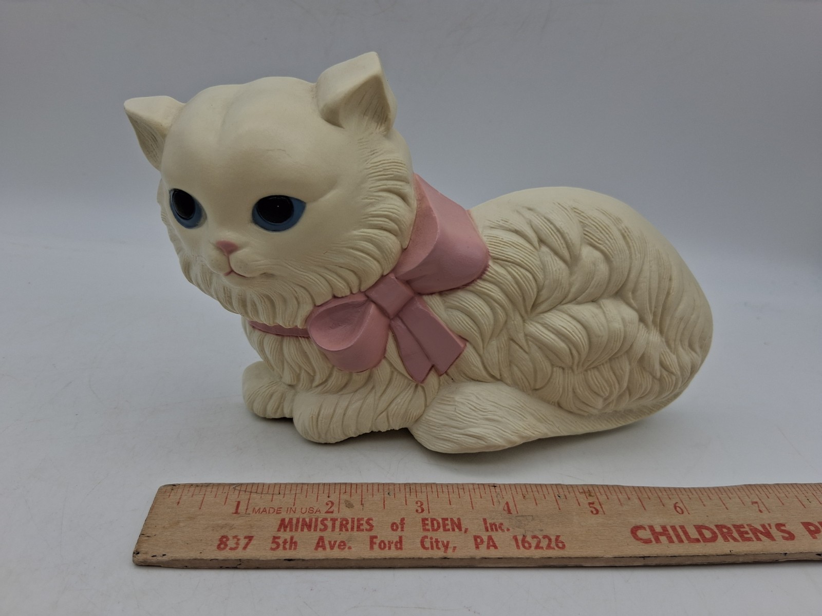 2 Vtg Homco Cat Kitten Wall Art Decor White Blue Pink Bow Plaque Standup/Hang