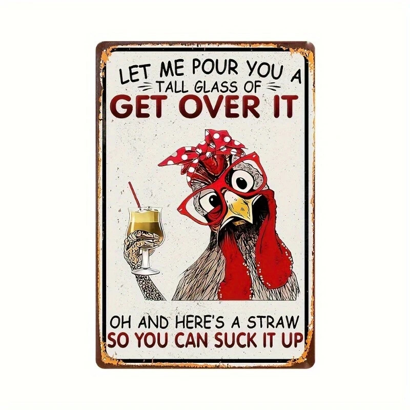 NEW 8×6 Funny Tin-Style Fiberboard Sign of Hilarious Cynical Heartless Chicken