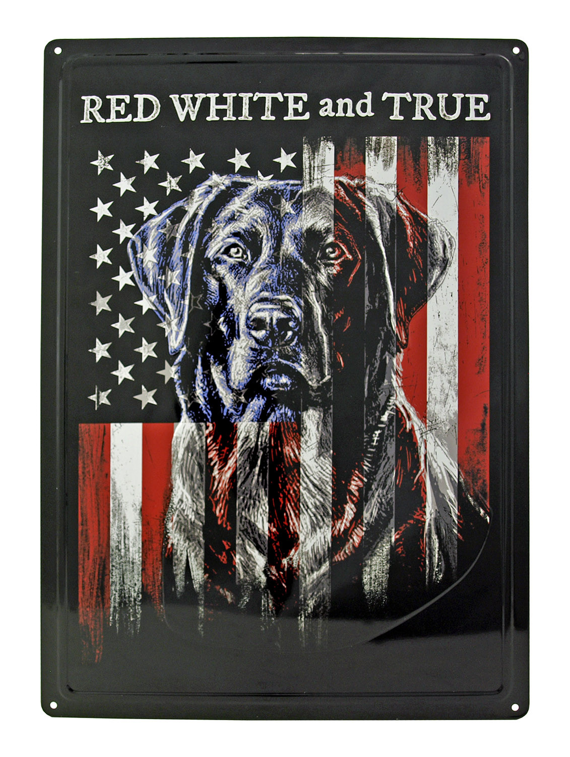 American Flag Red White and True Black Lab Loyalty Tin Metal Sign