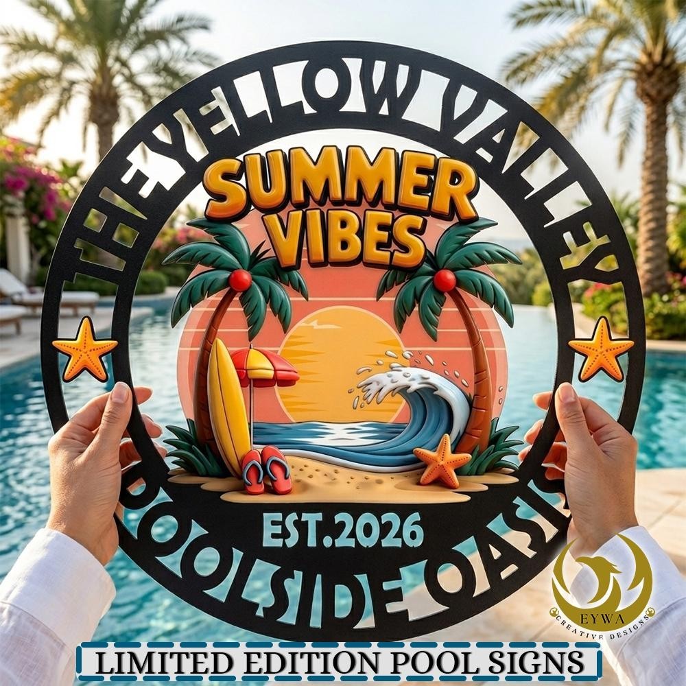 Personalized Tropical Metal Sign Beach House Decor Poolside Oasis Sign