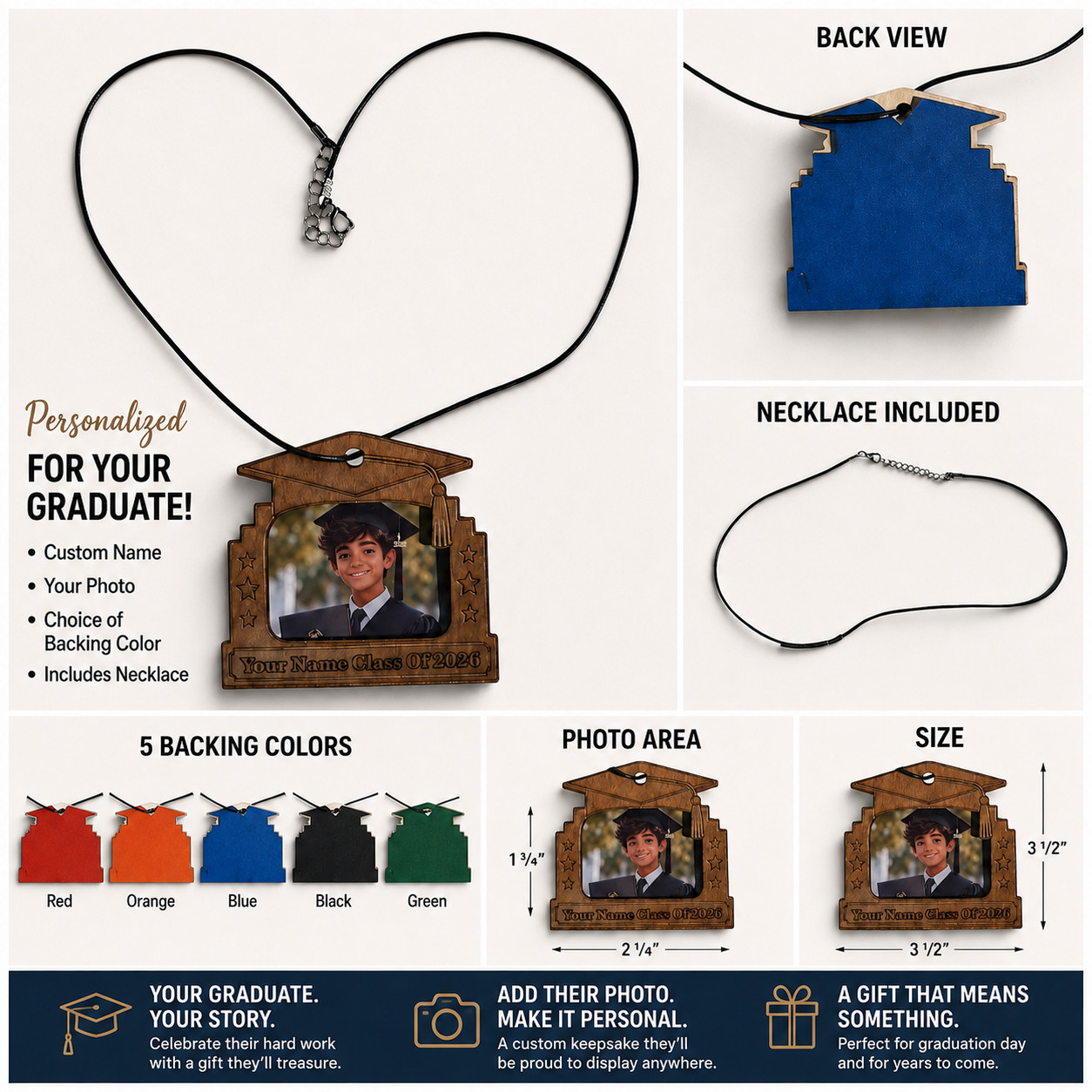 Personalized Graduation Photo Keepsake 2026 Custom Senior Gift w/ Necklace