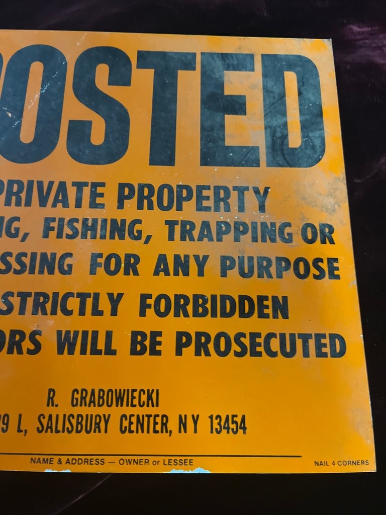 Vintage Private Property Warning Sign Salisbury Center New York