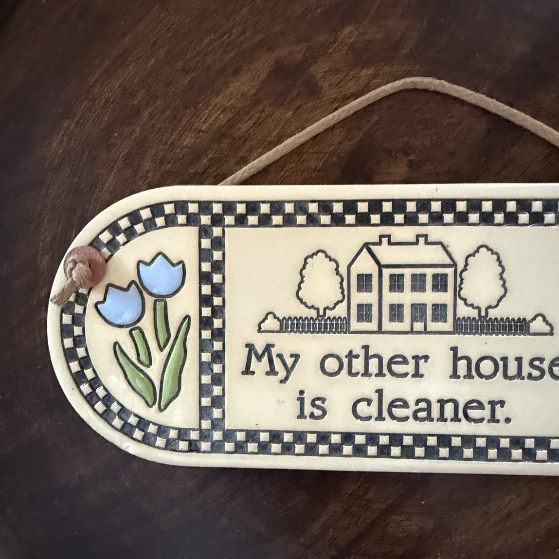 Trinity Pottery Handmade Hanging Wall Plaque Checkered Quote «My Other House»