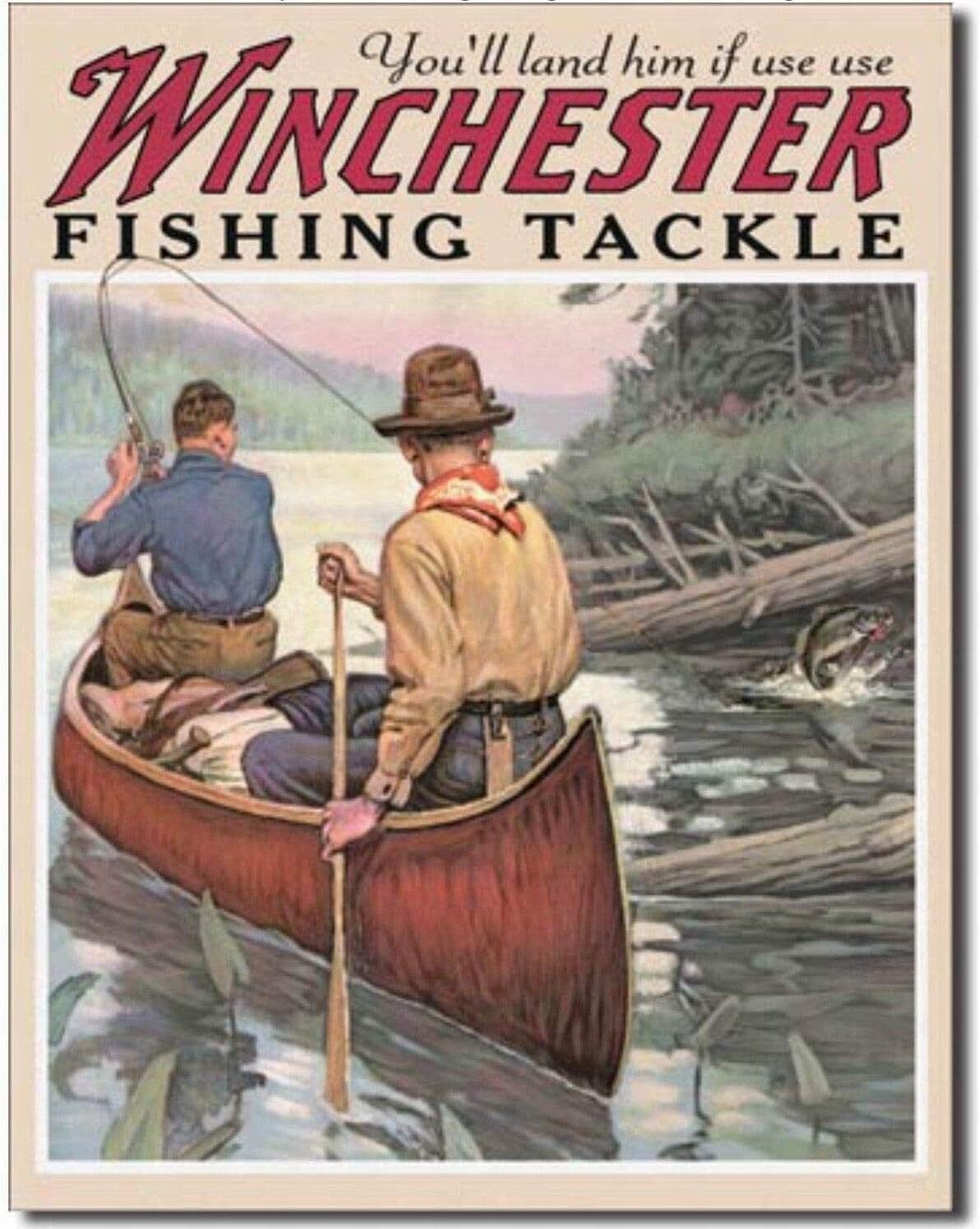 Vintage Retro Tin Metal Signs 8×12 Winchester Fish and Tackle Hunting Fishing Ho