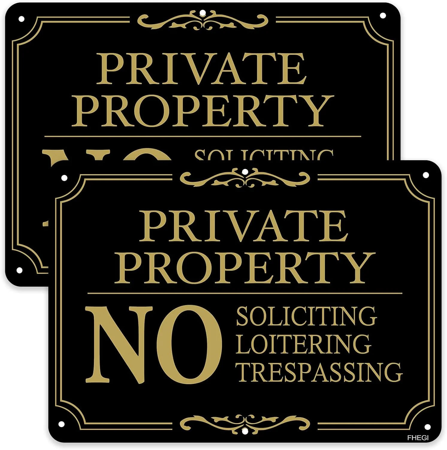 Private Property Warning Signs 2 Pack No Trespassing No Soliciting Signs Black