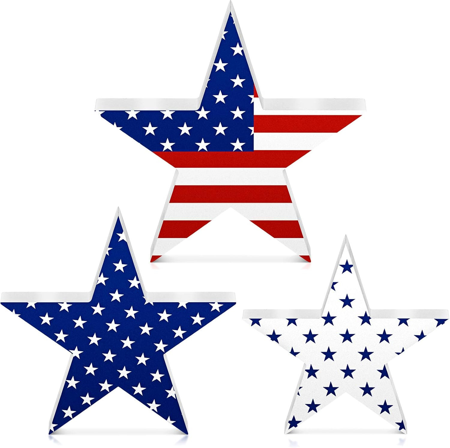 3 Pieces 4Th of July Wooden Star Signs Red White and Blue Wooden Stars Patriotic