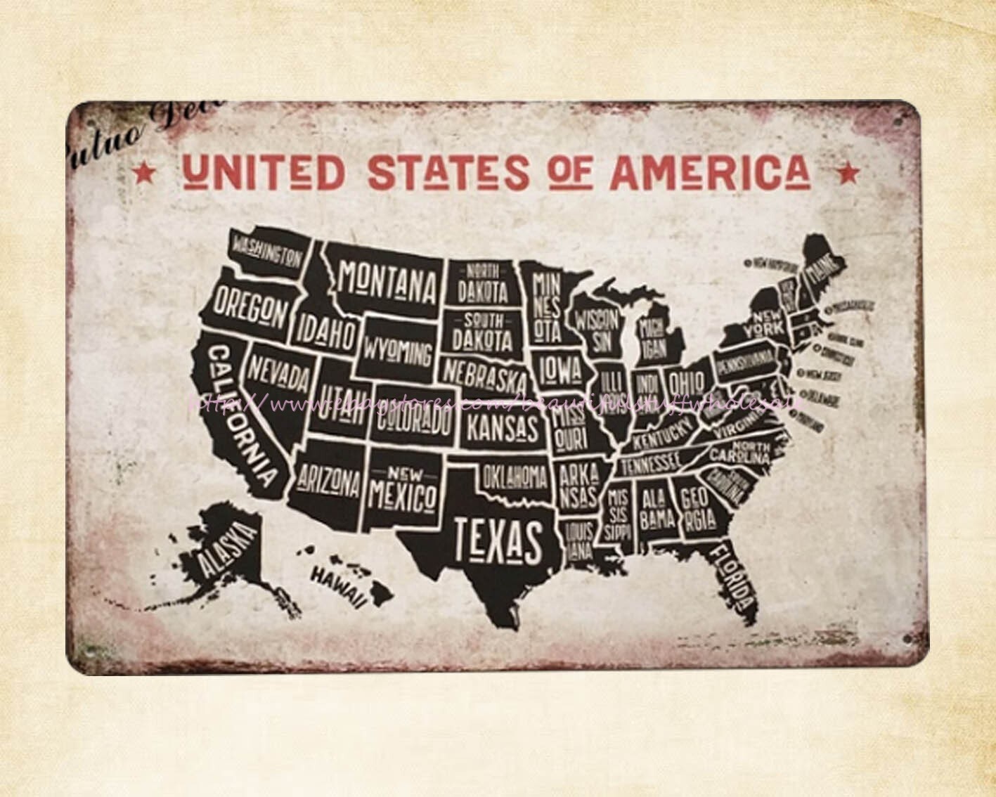 collectible wall art map of America metal tin sign