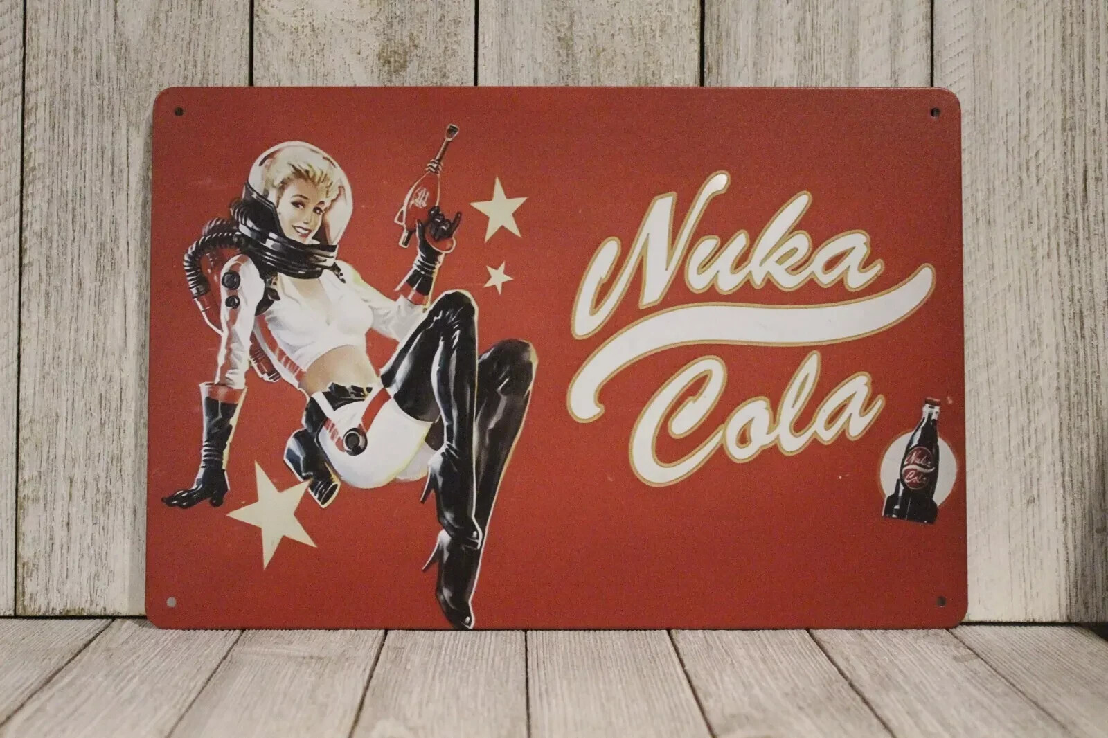 Nuka Cola Tin Sign Poster Vintage Rustic Look Fallout Video Game Gamer Art Decor