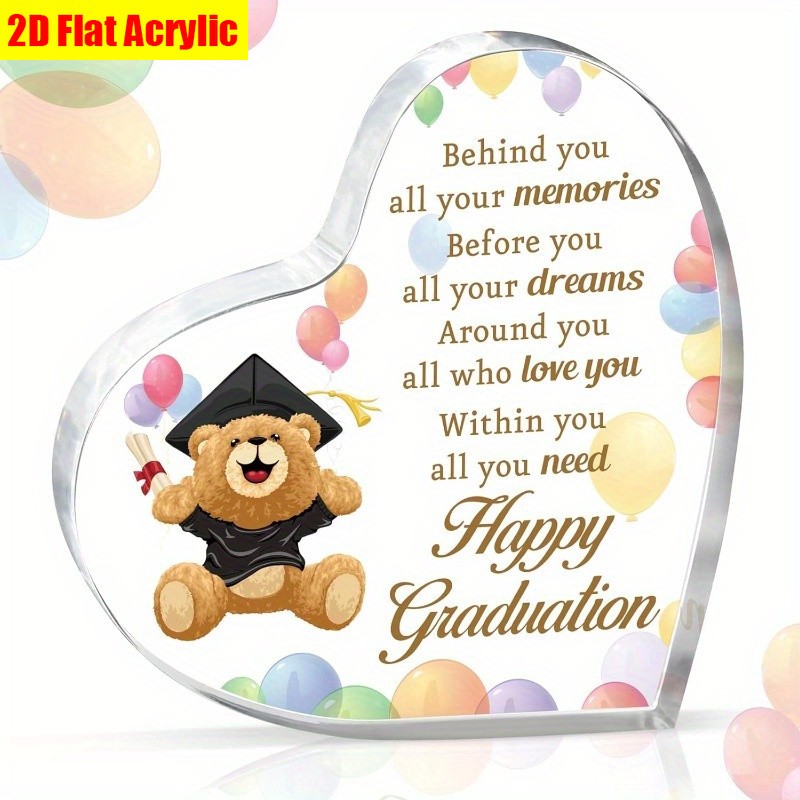 Acrylic Heart Plaque Teddy Bear Happy Graduation Keepsake Graduation Kids Gift