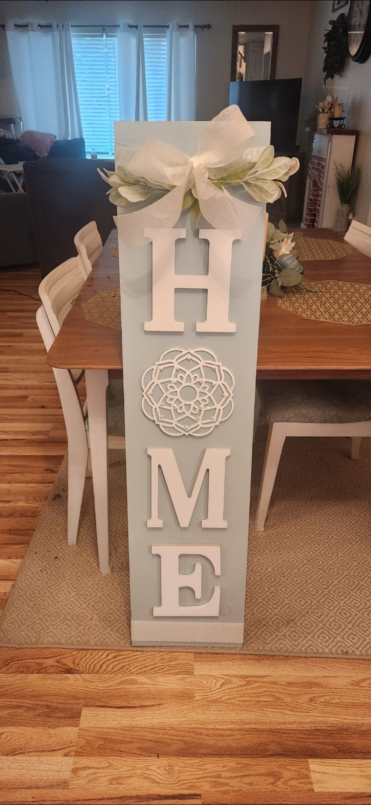 Freestanding Vertical Wood HOME Sign, Farmhouse Decor, White/Gray Rectangle