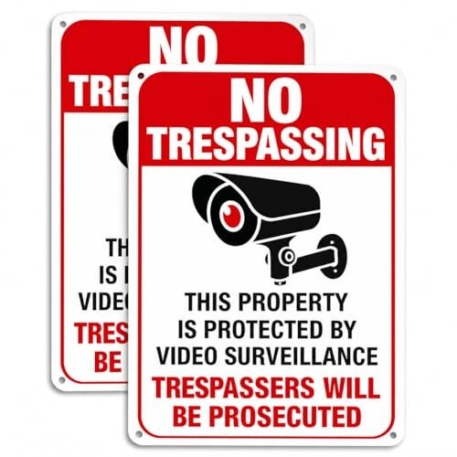 Official No Trespassing Signs with Surveillance Warning – 10×7 Aluminum, 2 Pack