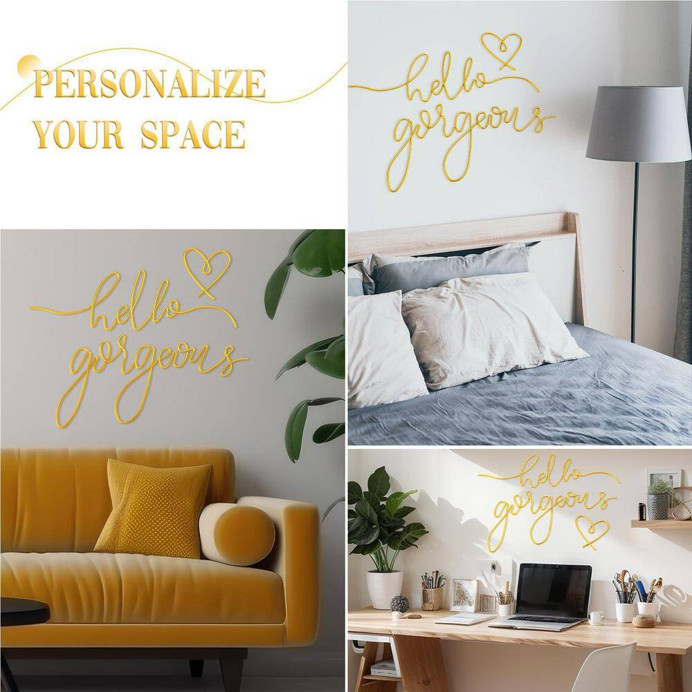 Gold Metal Hello Gorgeous Wall Art with Minimalist Design for Living Room Office
