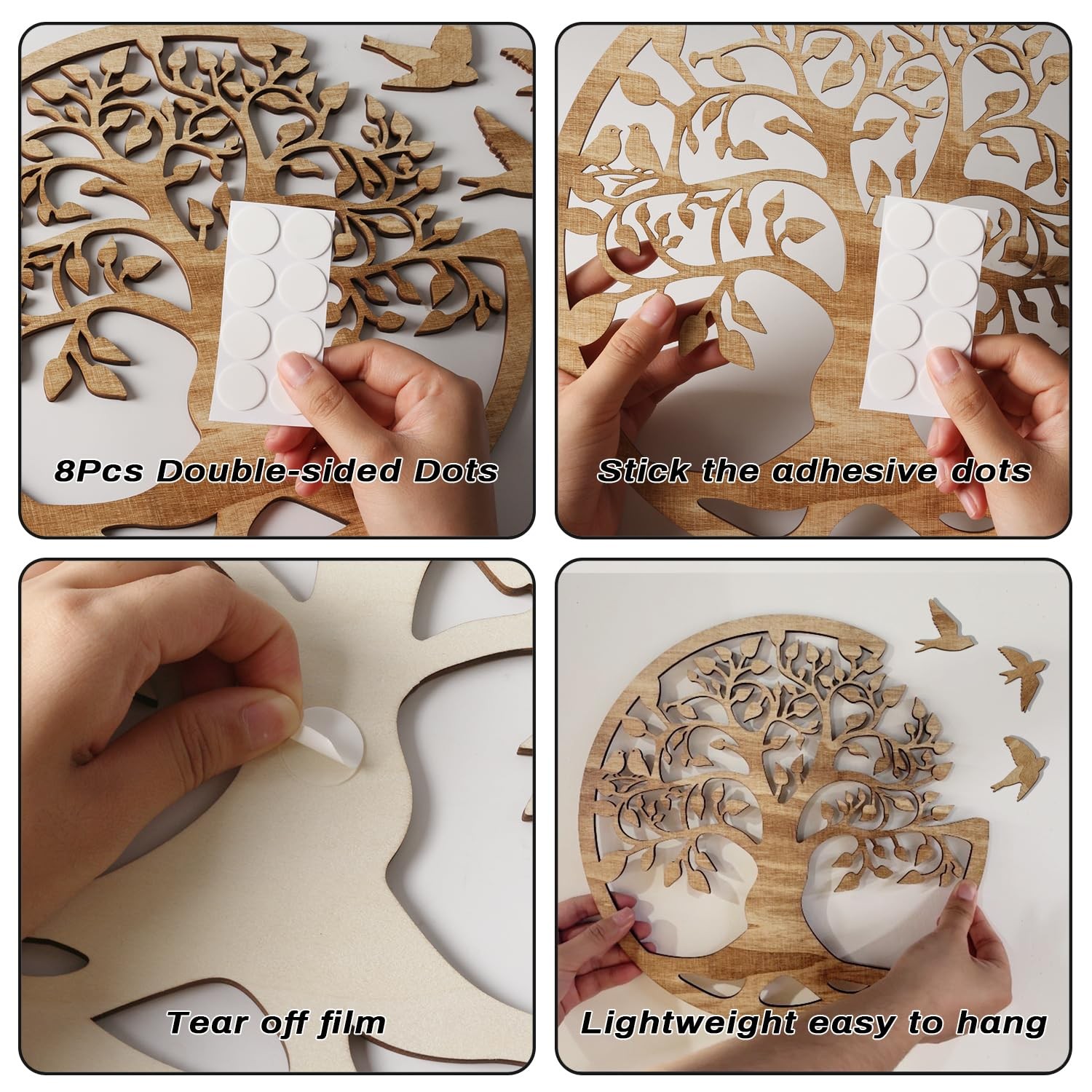 Tree of Life Wall Art Wooden Tree Life Wall Decor with Three Birds 12 Inch Ro…