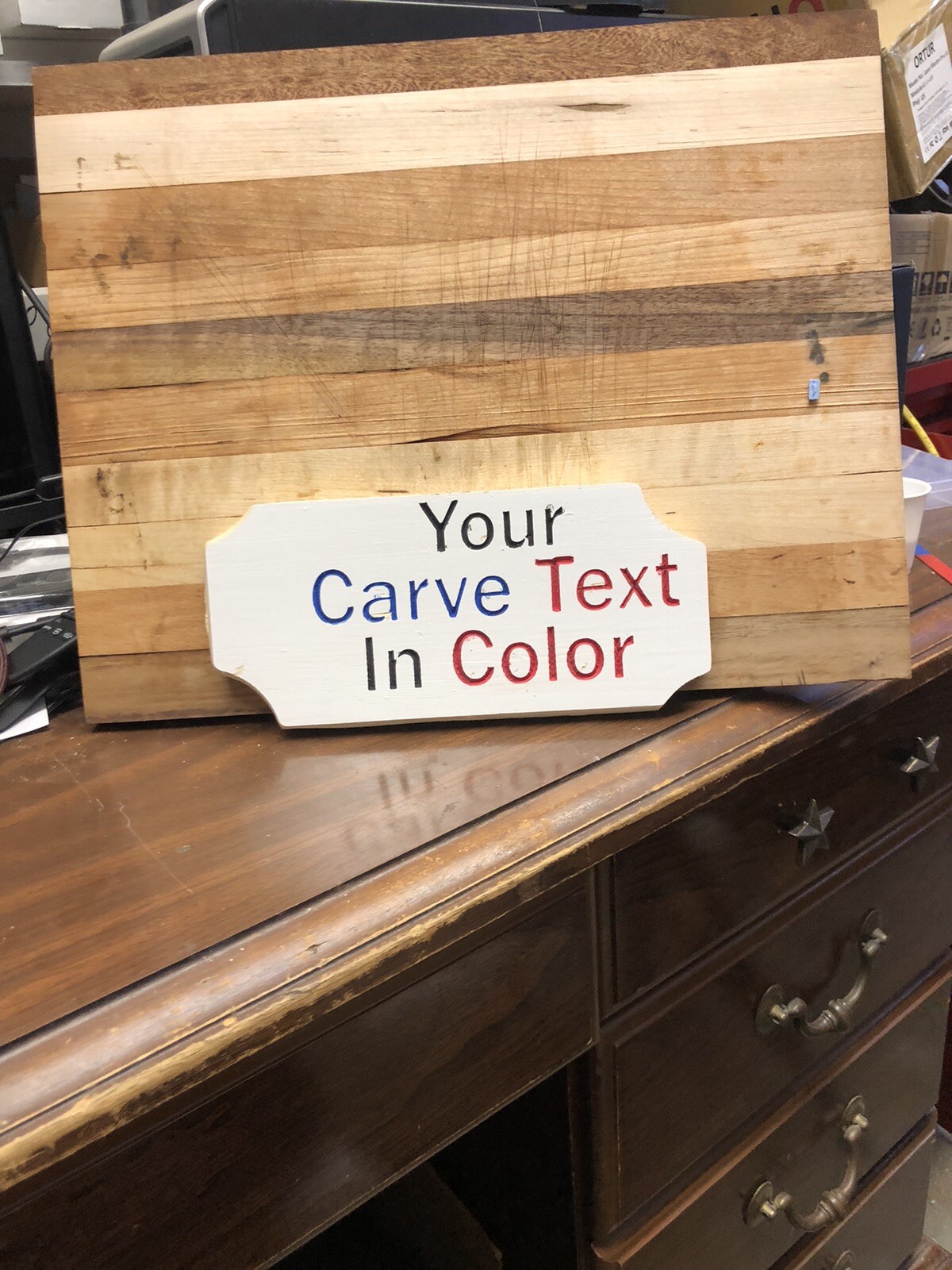 Custom Carve Saying Text In Color On White 4.5 X 9.5 X3/4 TEXT OF YOUR CHOICE»