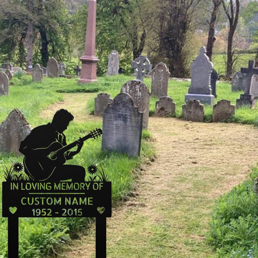 Custom Musician Memorial Metal Sign Guitar Player Tribute Yard Grave Marker