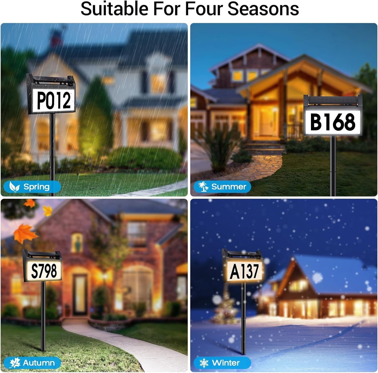 Solar House Number Sign LED Illuminated Outdoor Address Plaque Waterproof
