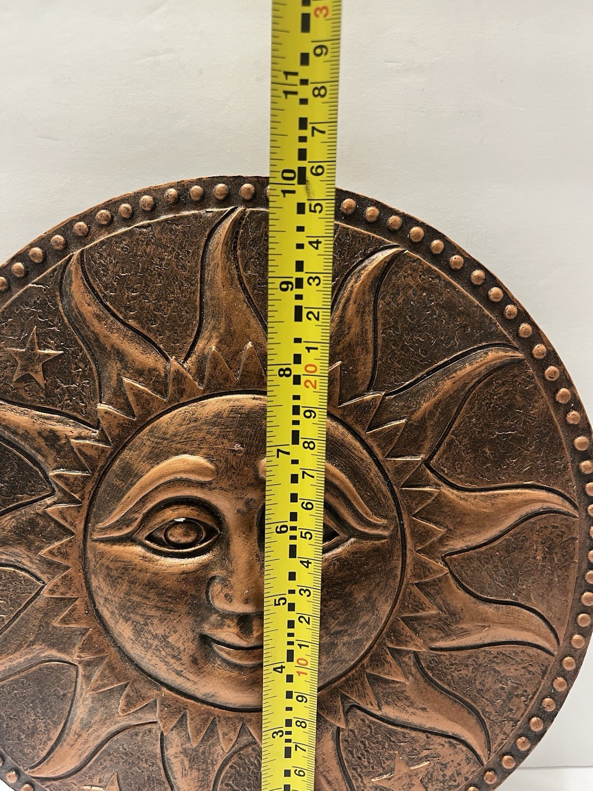Vintage Bronze Color Sun Face Plaster Decor 10” Celestial Boho