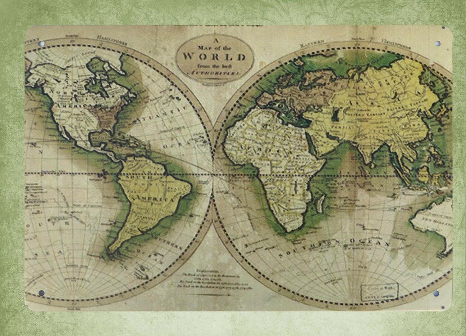 garage decor world map tin metal sign