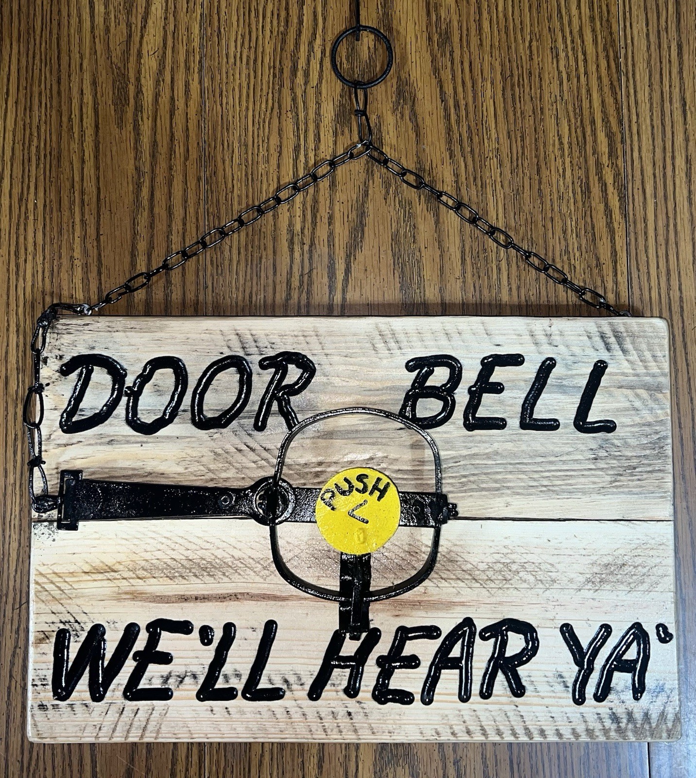 Handmade Wood Door Bell Sign With Trap, Humor Novelty Decor & Signs