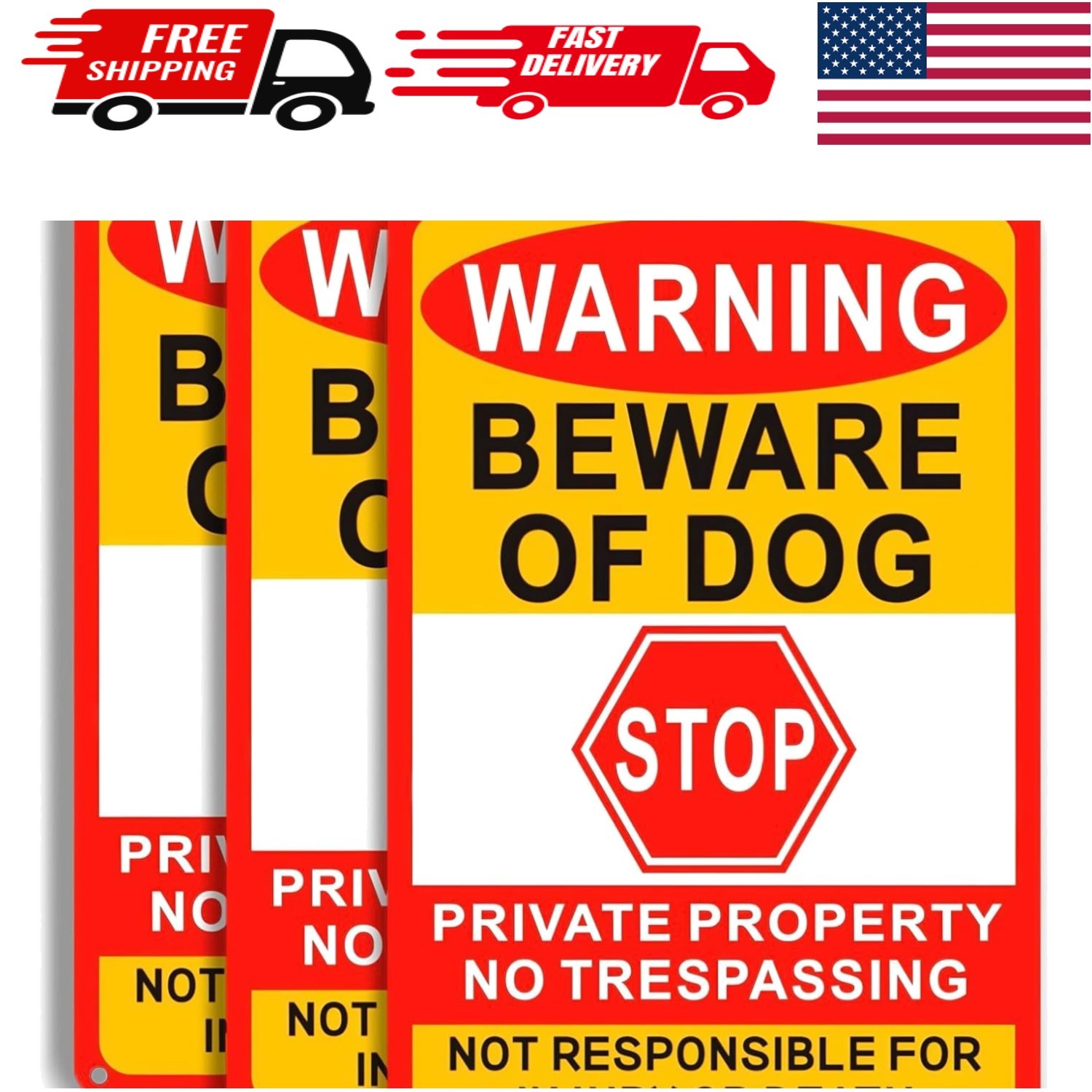 3 Pack Beware Of Dog Sign,8×12 Inches, Reflective Film, Anti-Rust Aluminum Metal