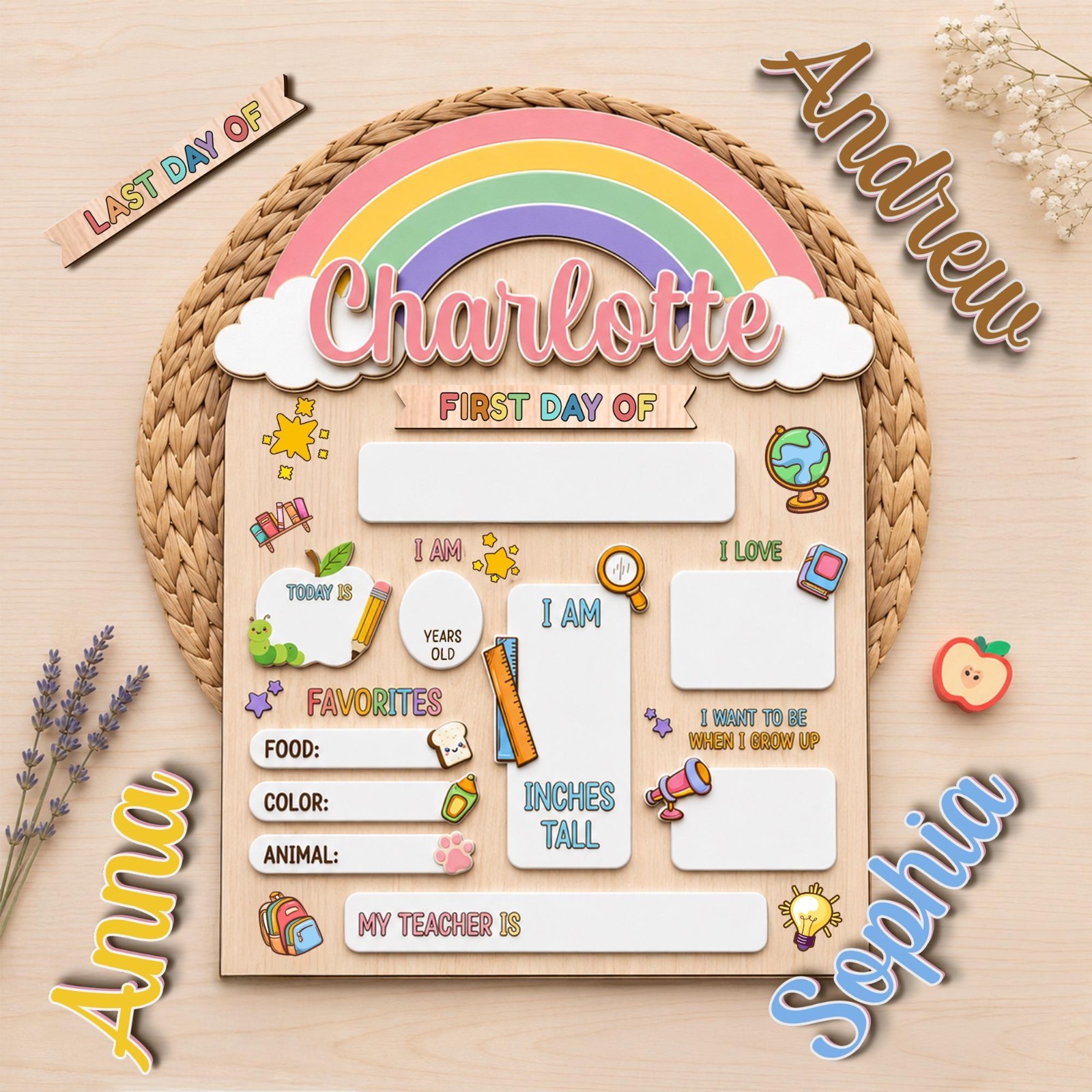 Custom First & Last Day School Sign, Reusable Photo Prop Board