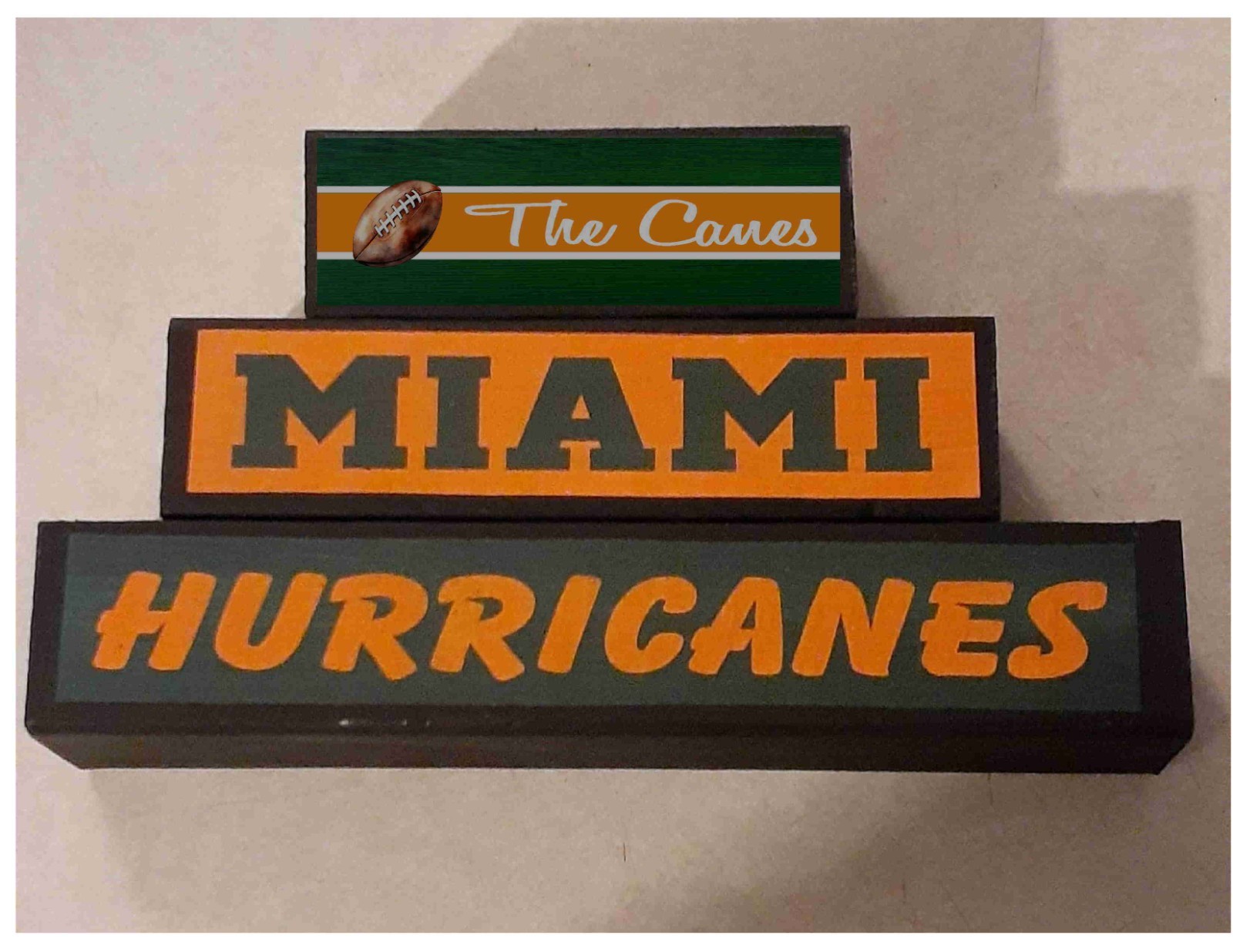 Miami Hurricanes 3PC free standing wood stackable signs football fathers day