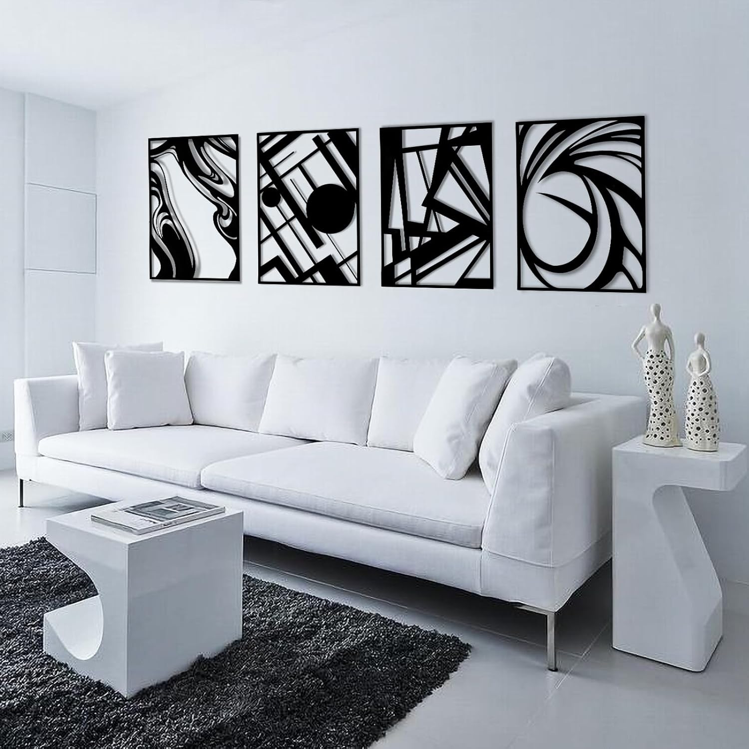 Modern Metal Abstract Wall Art – 4 Pack Minimalist 3D Sculptures for Home Decor