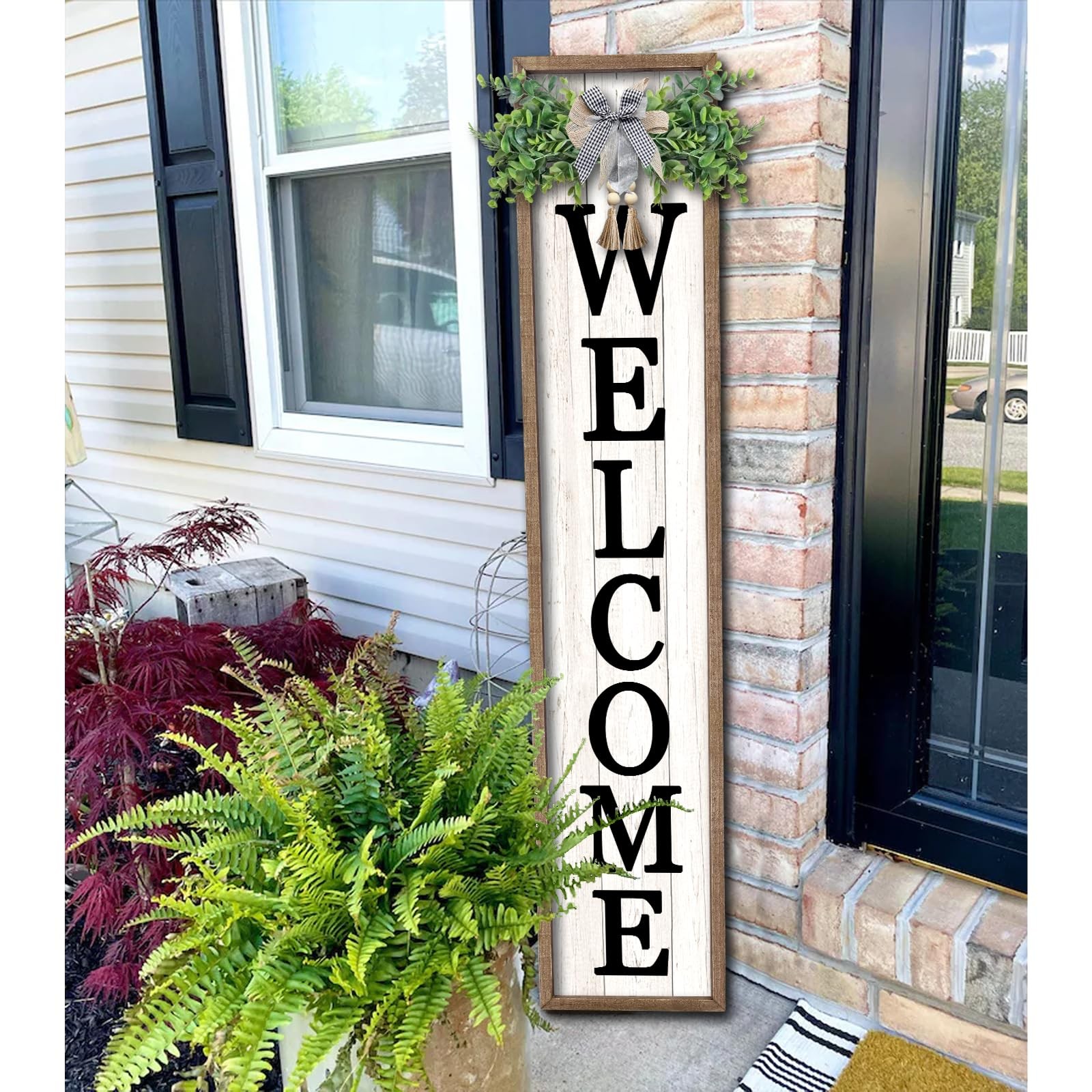 Welcome Sign 45″ Tall 9″ Wide Wood Frame Outdoor Vertical Decor – Rustic Front