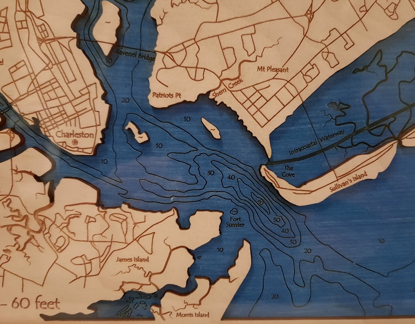 Charleston Harbor 3D Wooden Nautical Map Framed