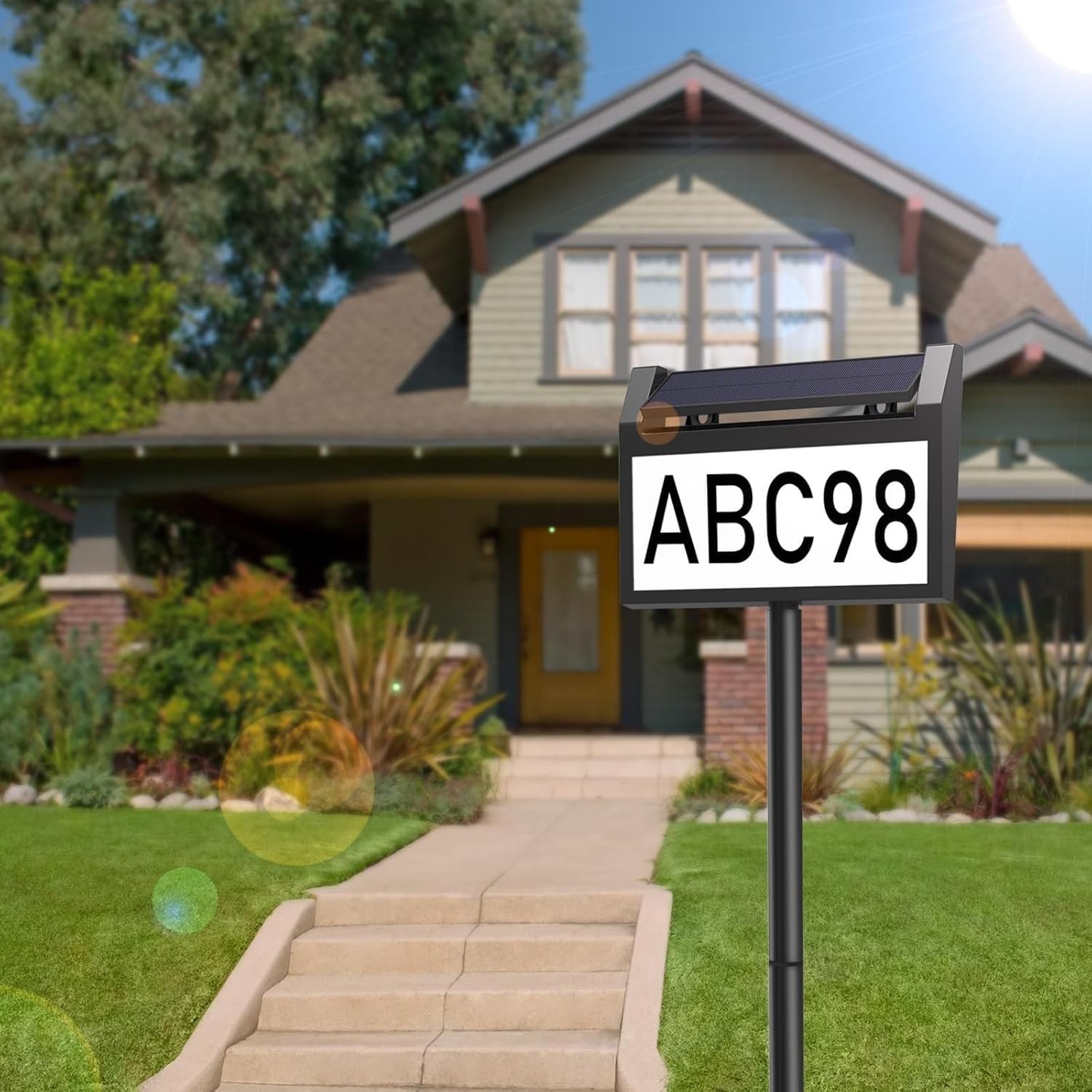 Solar House Number Sign LED Illuminated Outdoor Address Plaque Waterproof