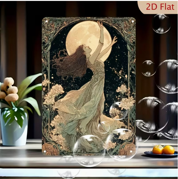 METAL ART- Moon Goddess, Vintage Style Metal Wall Decoration, 8×12 Inch