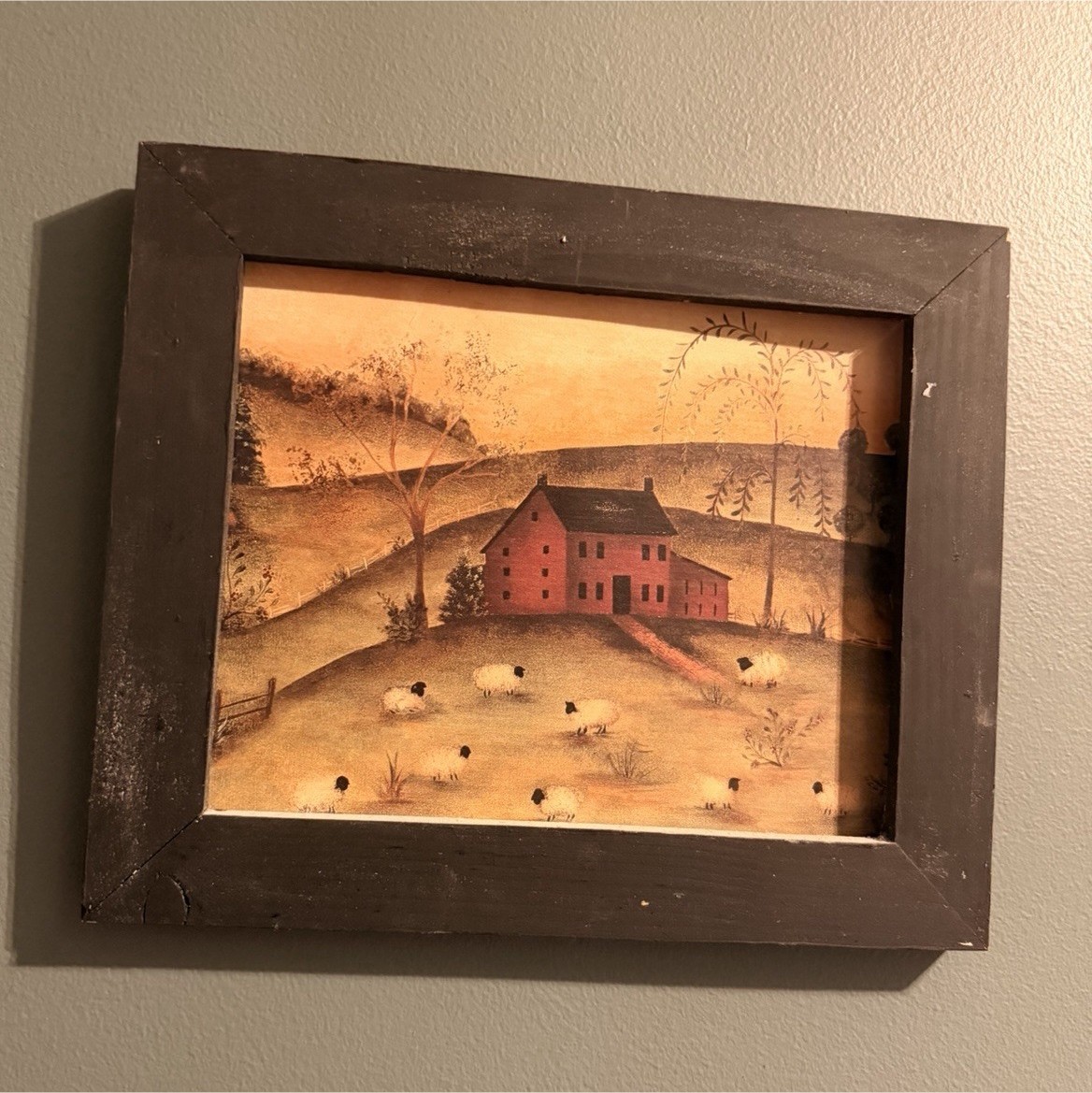 Primitive Farmhouse Country Wall Decor Set Wood Sheep Motif Brown Beige