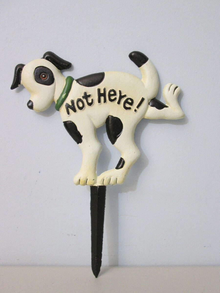No Dog Poop Pee Yard Lawn Garden Sign Cast Iron Not Here 12″ NEW