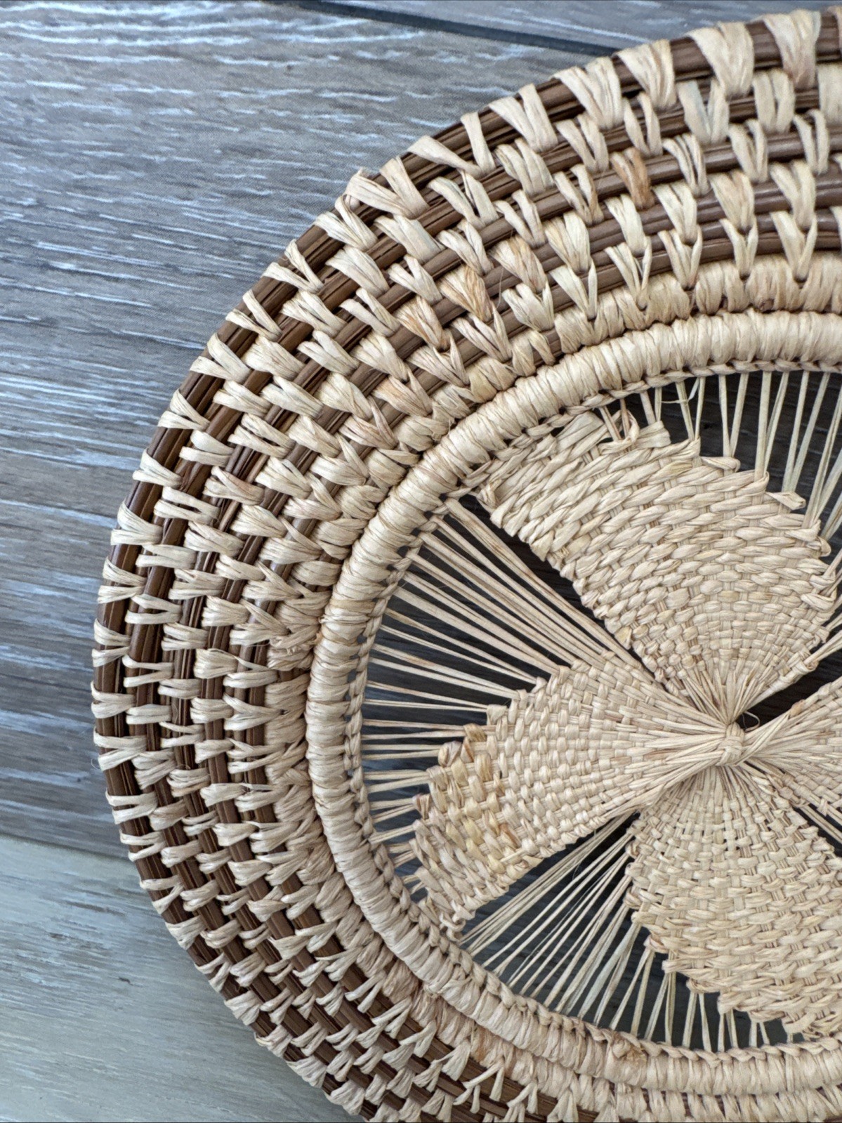 7 In Pine Straw & BLONDE STRAW WOVEN CIRCLE WALL HANGING.