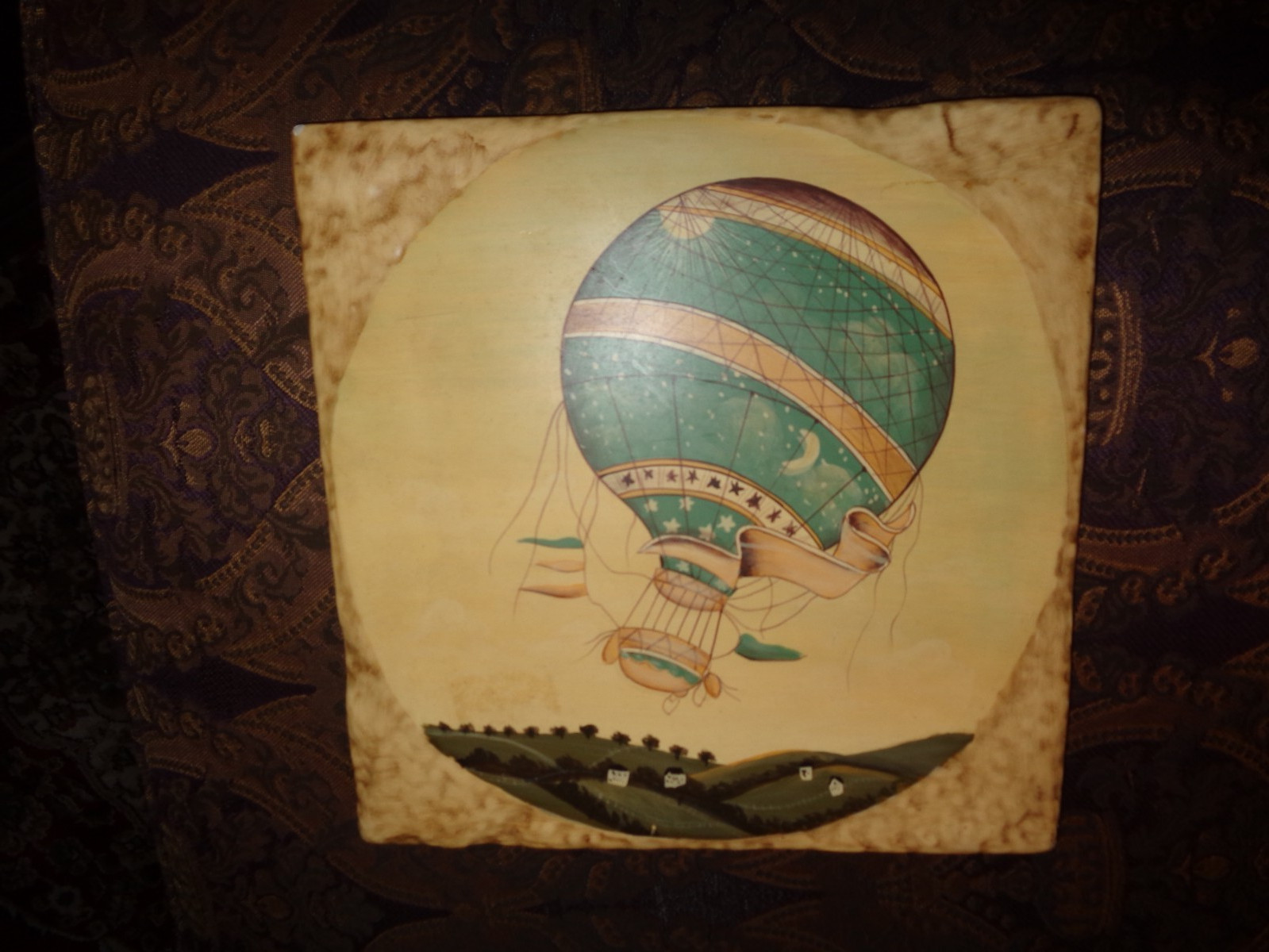 2 David Carter Brown Ceramic 9 1/2 by 9 1/2 Air Balloon Wall Hanging Pictures