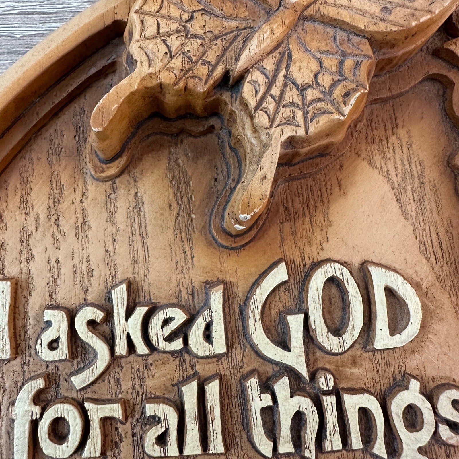 Religious Wooden Circle Plaque Carved Butterfly Flowers Life Blessings Quote