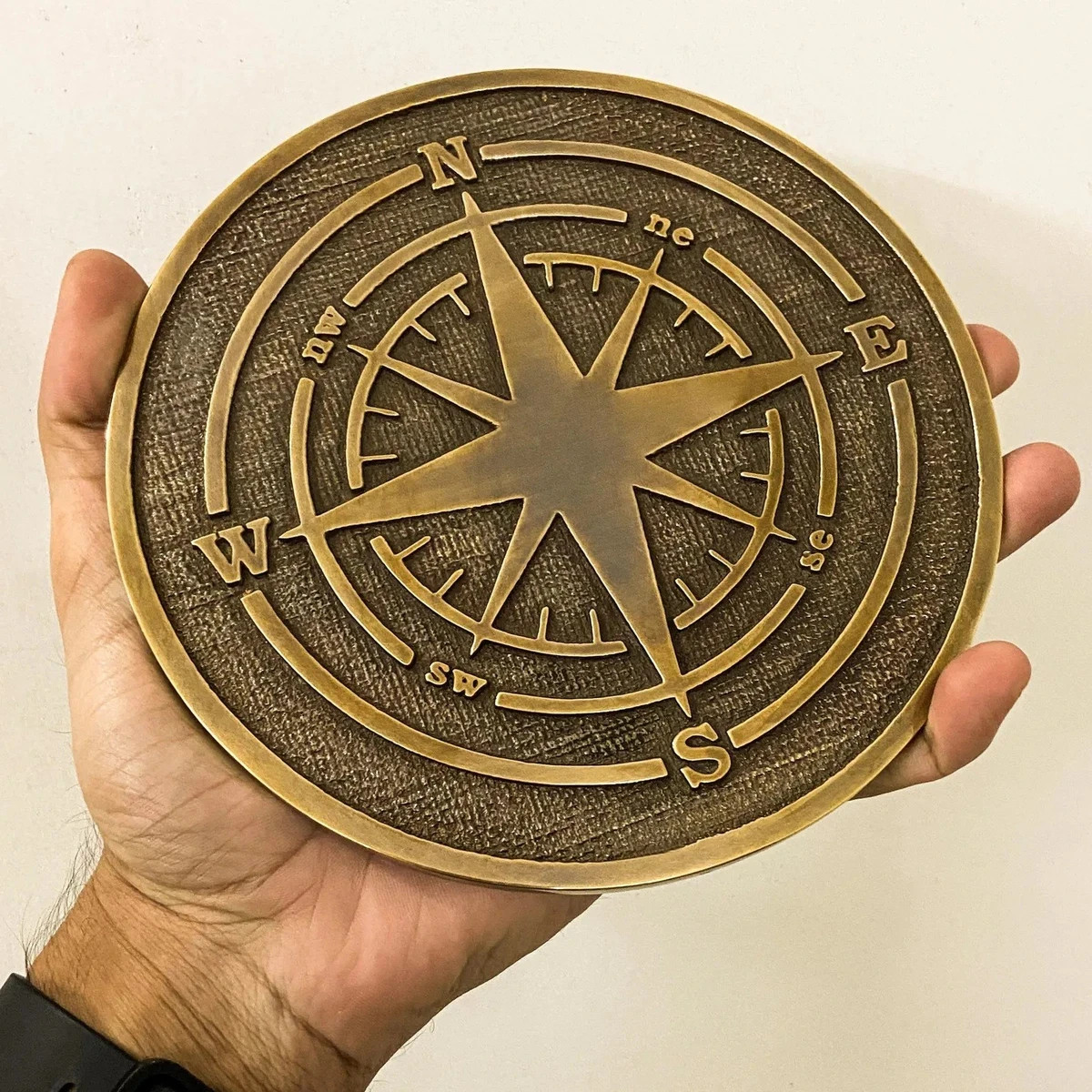 Handcrafted Brass Compass Rose Plaque | Nautical Garden Decor