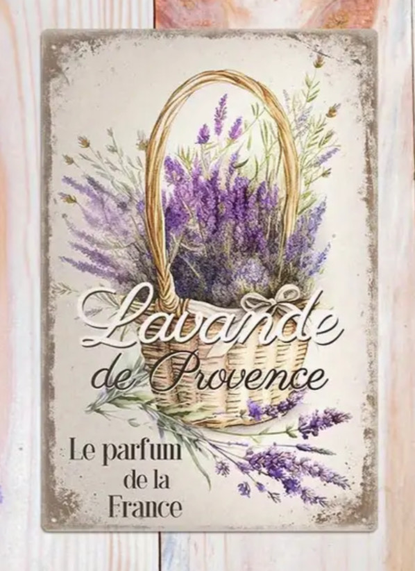Vintage Metal Sign French Country Floral LAVENDE DE PROVENCE 8 x 12