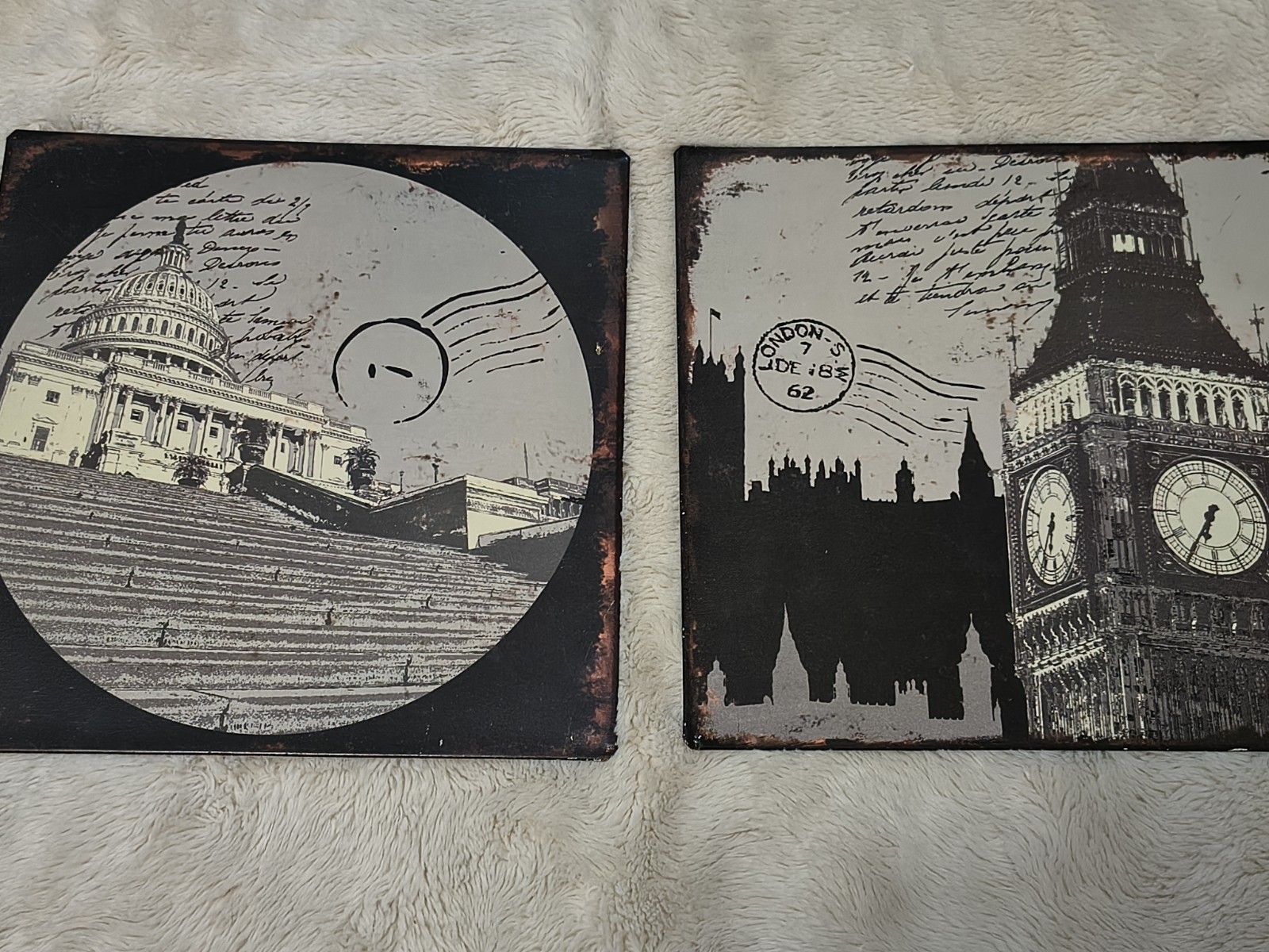 Set of 2 Metal Architecture Wall Art Pictures Plaques 9.5″