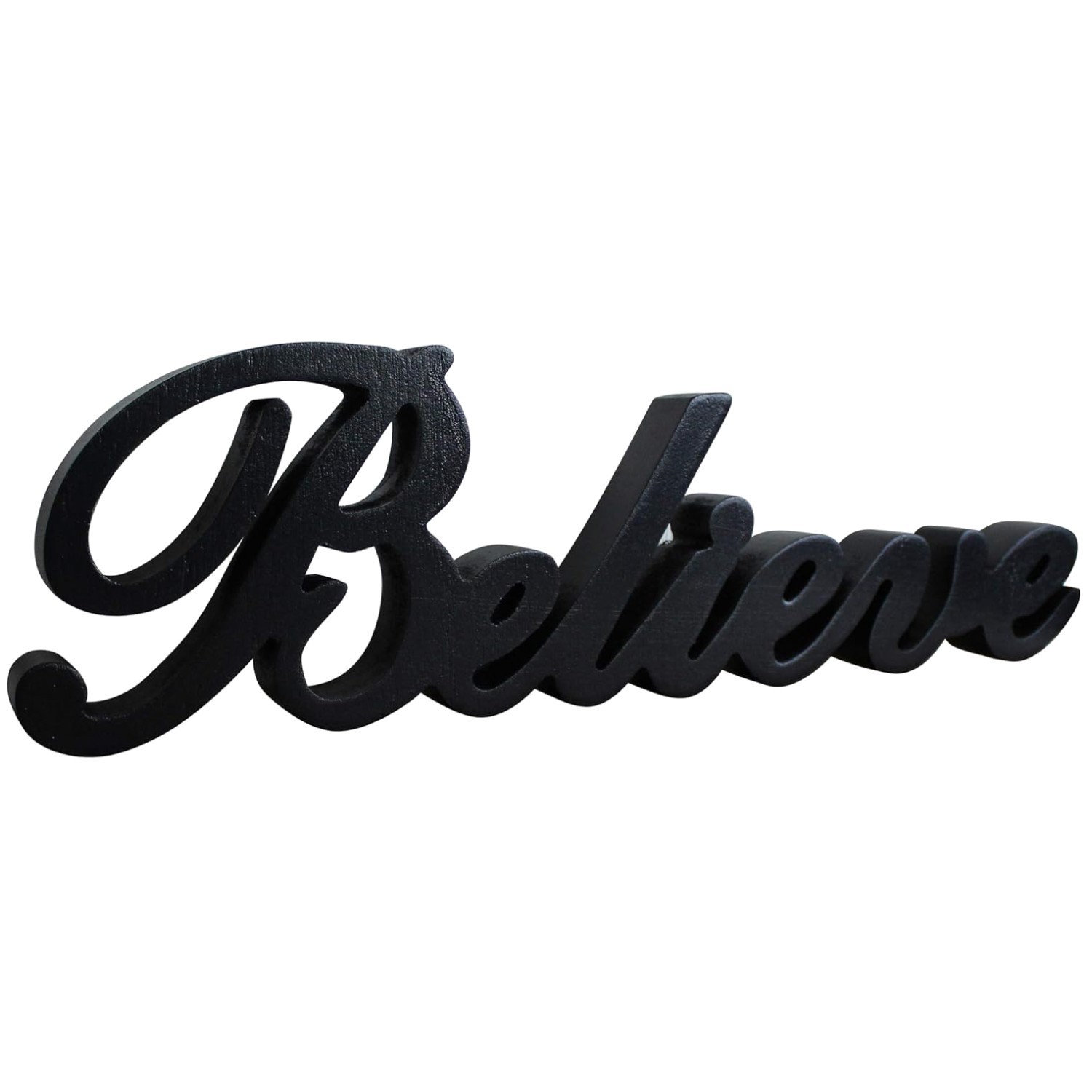 Elegant Free Standing Matt Black Wooden ‘Believe’ Sign for Home & Office Decor