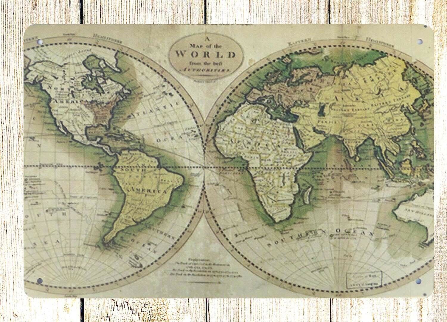 indoor outdoor garage decor world map tin metal sign