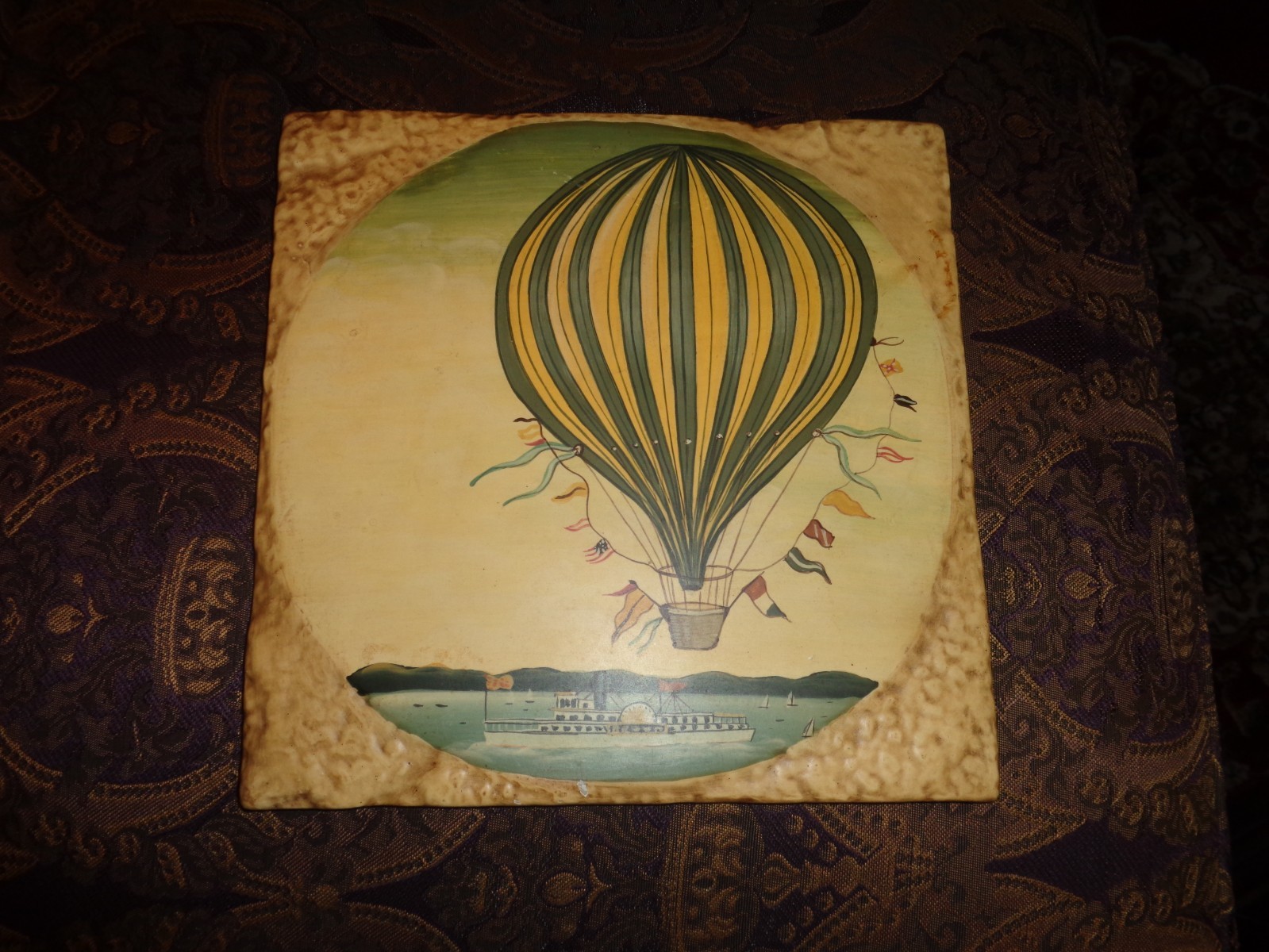 2 David Carter Brown Ceramic 9 1/2 by 9 1/2 Air Balloon Wall Hanging Pictures