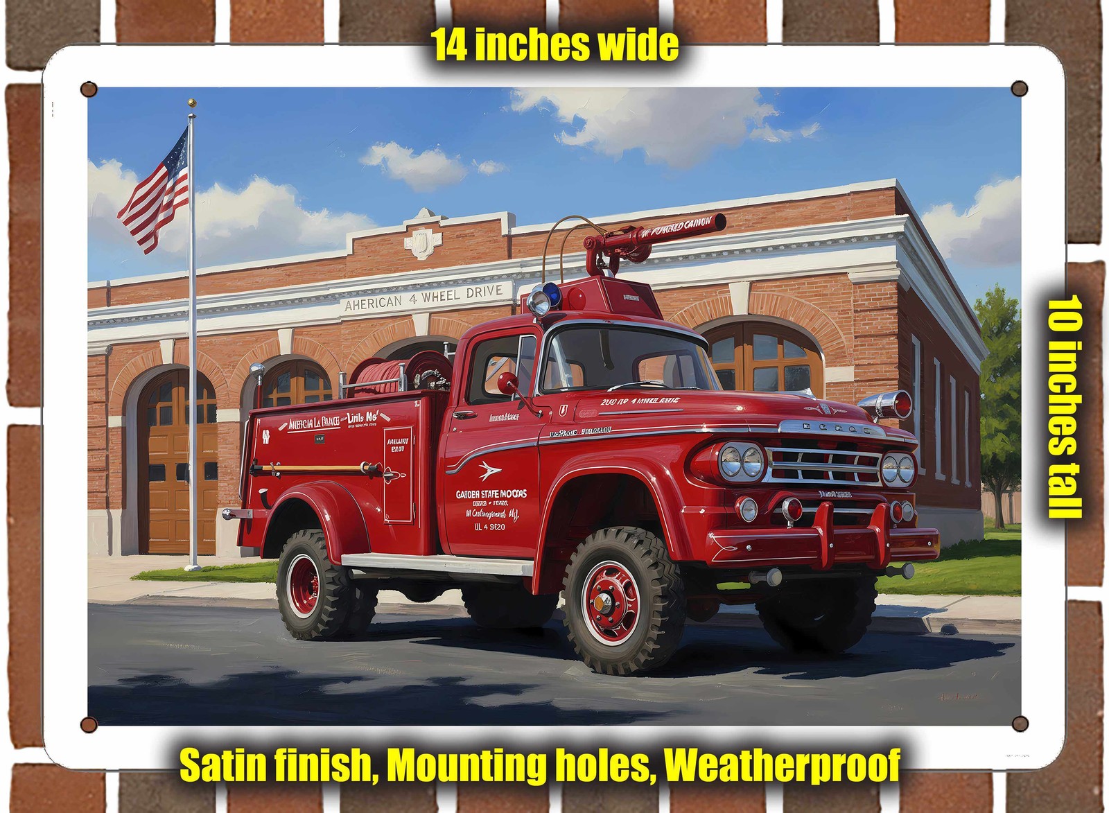 Metal Sign – 1959 Dodge Power Wagon Fire Truck Oil Painting – 14×10